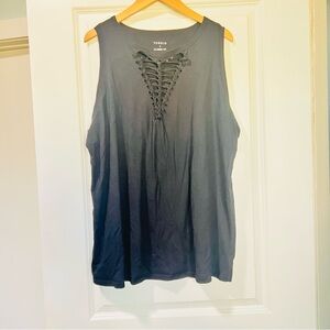 Torrid Women’s Black Lace-up Classic Fit Tank Top Size 4 (4X) Ripped Distressed